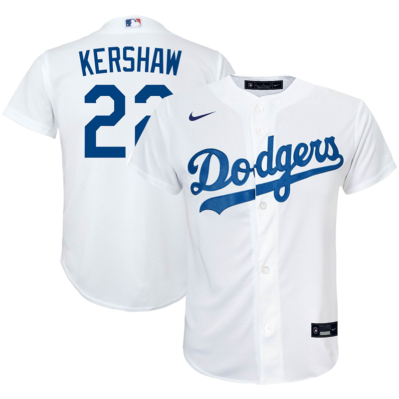 2020 MLB Preschool Los Angeles Dodgers Clayton Kershaw Nike White Home 2020 Replica Player Jersey 1->youth mlb jersey->Youth Jersey